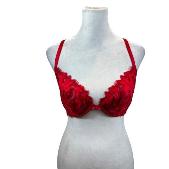 Victoria’s Secret Red Lace‎ Low Cut Demi Unpadded Bra Size 38C - Picture 1 of 12